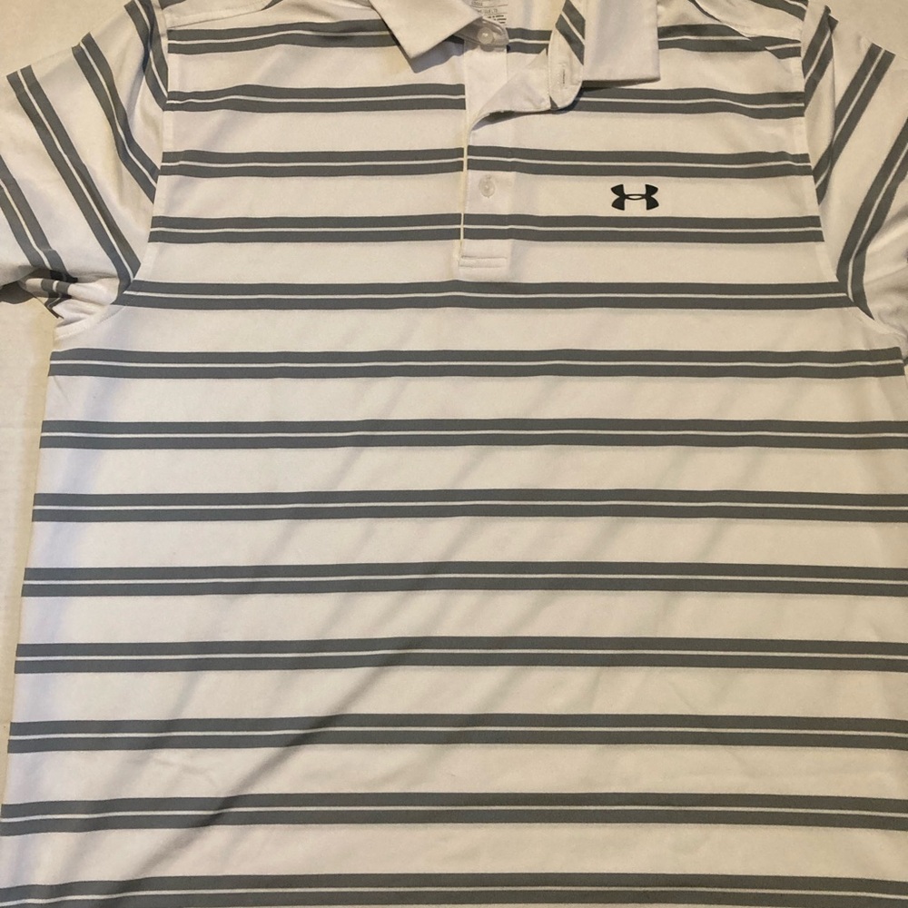 Under Armour Gray and White Striped Polo Shirt